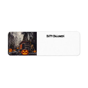 Happy Halloween skeleton and pumpkins Return Address Label