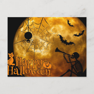 Happy Halloween Skeleton and Spider Postcard