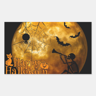 Happy Halloween Skeleton and Spider Rectangular Sticker