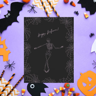 Happy Halloween Skeleton and Spider Webs Holiday Card