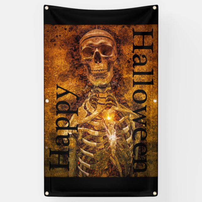 Happy Halloween  Skeleton Art Outdoor Banner (Vertical)