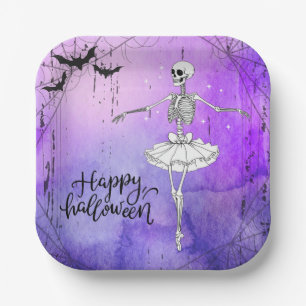 Happy Halloween Skeleton Ballerina Purple Paper Plate
