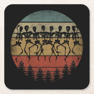 HAPPY HALLOWEEN SKELETON DANCE SQUARE PAPER COASTER