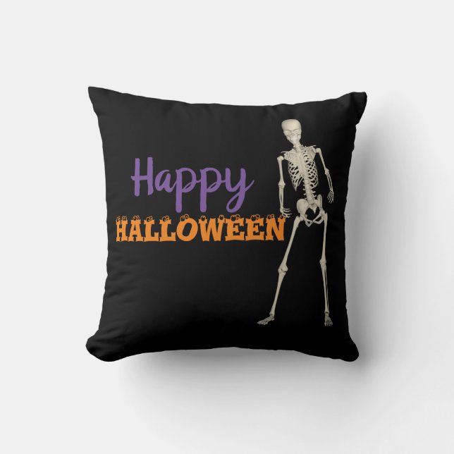 Happy Halloween Skeleton Decorative Cushion (Front)