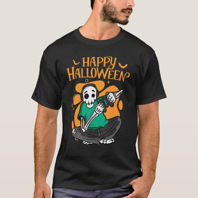Happy Halloween Skeleton Gamer video PC game Conso T-Shirt (Front)