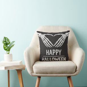 Happy Halloween Skeleton Heart Hands Throw Pillow