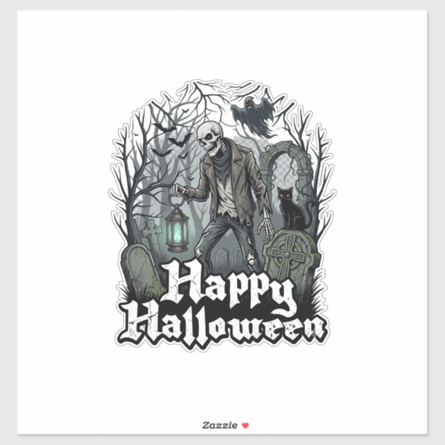 Happy Halloween Skeleton Lantern Black Cat Graveya (Sheet)
