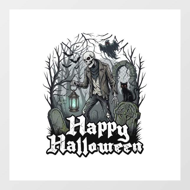 Happy Halloween Skeleton Lantern Black Cat Graveya (Sheet)