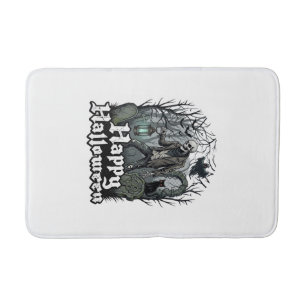 Happy Halloween Skeleton Lantern Black Cat Graveya Bath Mat