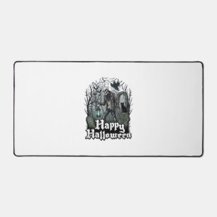 Happy Halloween Skeleton Lantern Black Cat Graveya Desk Mat