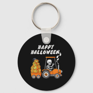 Happy Halloween Skeleton Riding Tractor Boys Kids Key Ring