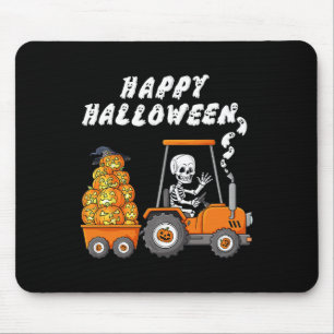 Happy Halloween Skeleton Riding Tractor Boys Kids Mouse Pad