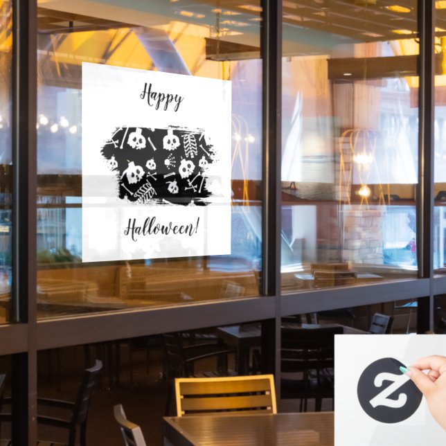 Happy Halloween Skeleton Skull Bones Pattern (Restaurant Window)