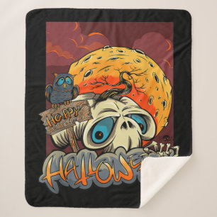 Happy Halloween Skeleton Skull With Owl Gift Sherpa Blanket