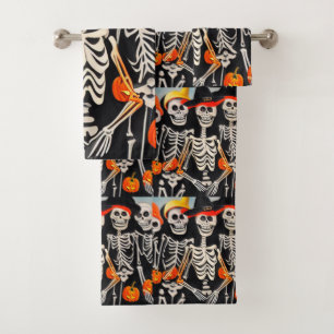 Happy Halloween Skeletons Bath Towel Set