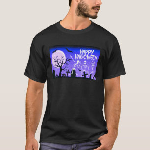 Happy Halloween Skeletons Dancing In Moonlit Grave T-Shirt