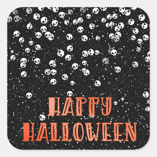 Happy Halloween Skull and Glitter Design Square Sticker