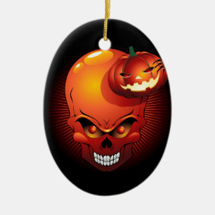 Happy Halloween Skull and Pumpkin Ornament