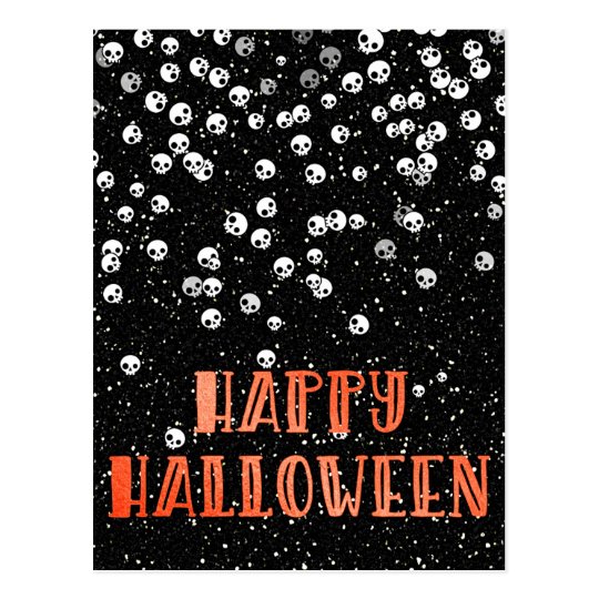 Happy Halloween Skull Confetti and Glitter Design Postcard