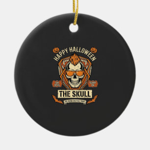 Happy Halloween Skull Mohawk Sunglasses Pumpkins B Ceramic Ornament