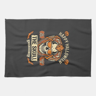 Happy Halloween Skull Mohawk Sunglasses Pumpkins B Tea Towel