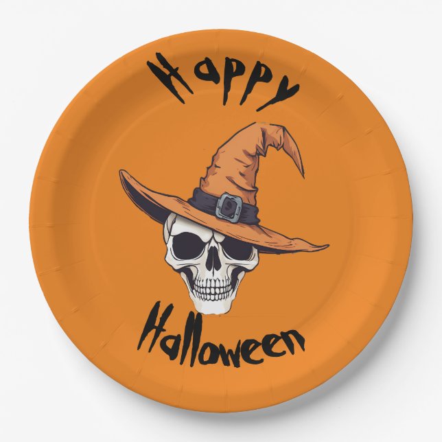 Happy Halloween Skull Paper Plate (Front)