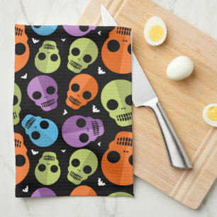 Happy Halloween Skull Pattern Tea Towel