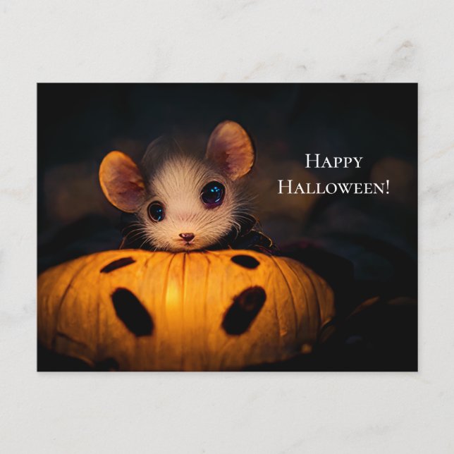 happy Halloween. Small cute mouse with pumpkin Postcard (Front)