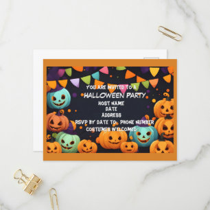 Happy Halloween Smiling Pumpkin Party Invitation Postcard