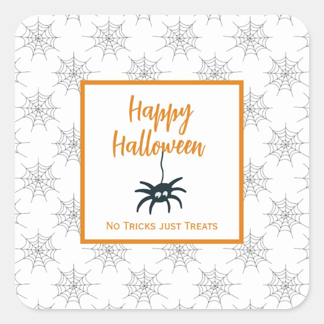 Happy Halloween spider cobweb no trick just treats Square Sticker (Front)