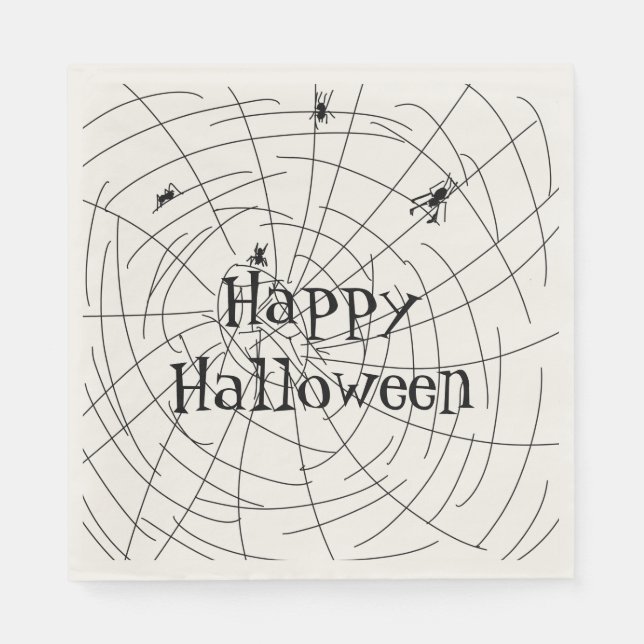 Happy Halloween Spider Web Doodle Illustration Napkin (Front)