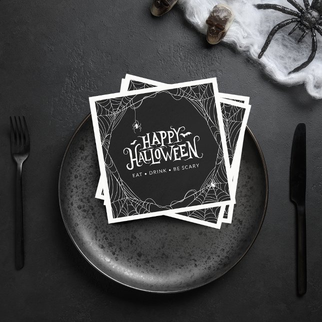 Happy Halloween Spider Web Eat Drink Be Scary Napkin (Happy Halloween Spider Web Eat Drink Be Scary Napkins)