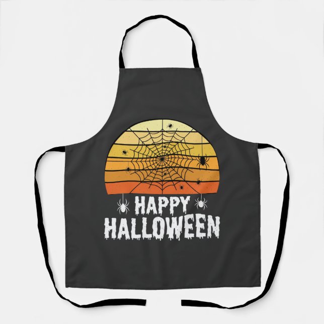 Happy Halloween Spider Web Sunset Design Apron (Front)