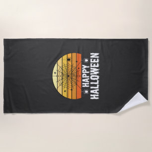 Happy Halloween Spider Web Sunset Design Beach Towel