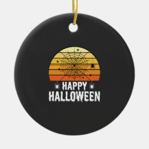 Happy Halloween Spider Web Sunset Design Ceramic Ornament