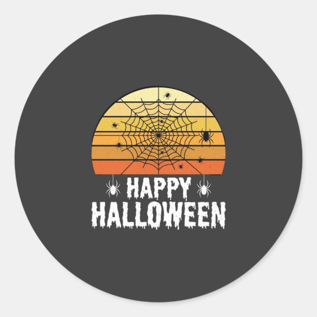 Happy Halloween Spider Web Sunset Design Classic Round Sticker (Front)