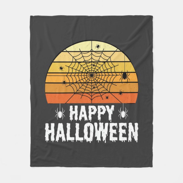 Happy Halloween Spider Web Sunset Design Fleece Blanket (Front)