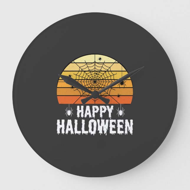 Happy Halloween Spider Web Sunset Design Large Clock (Front)