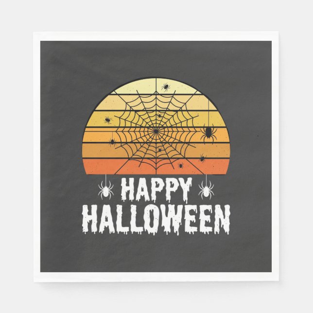 Happy Halloween Spider Web Sunset Design Napkin (Front)