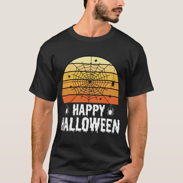 Happy Halloween Spider Web Sunset Design T-Shirt (Front)