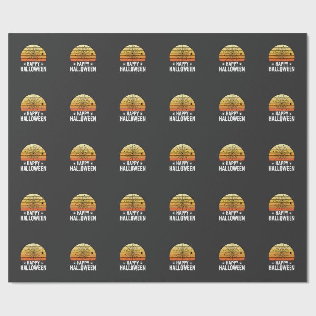 Happy Halloween Spider Web Sunset Design Wrapping Paper (Flat)