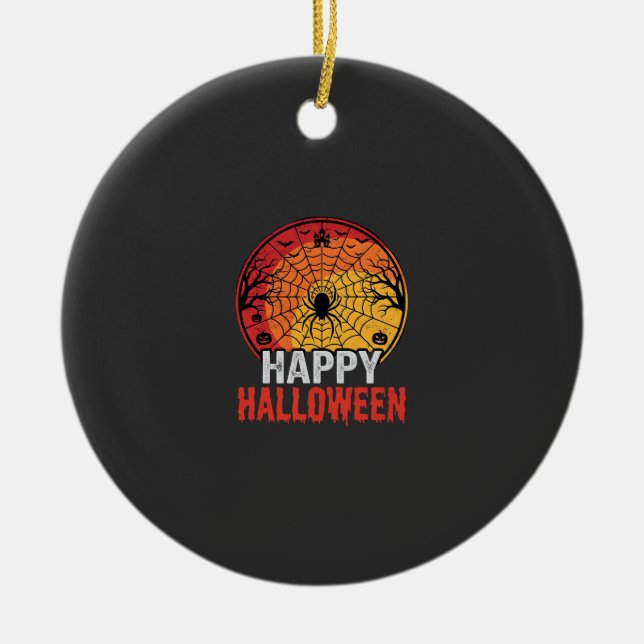 Happy Halloween Spider Web Vector Design Ceramic Ornament (Front)