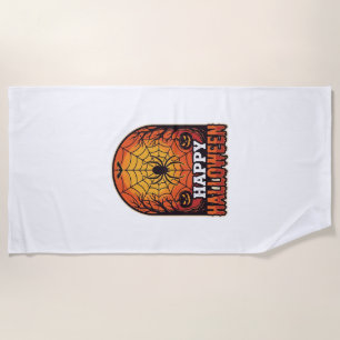 Happy Halloween Spider Web Vintage Engraving Desig Beach Towel