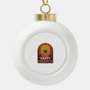 Happy Halloween Spider Web Vintage Engraving Desig Ceramic Ball Christmas Ornament