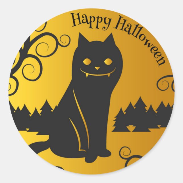Happy Halloween Spooky Black Cat | Sticker Seal (Front)