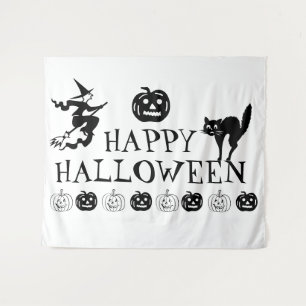 Happy Halloween spooky black white decor  Tapestry