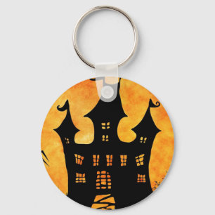 Happy Halloween Spooky Castle Button Keychain