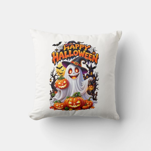 Happy Halloween Spooky Cat Design Cushion (Front)