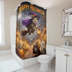 Happy Halloween, spooky cat shower curtain