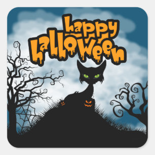 Happy Halloween Spooky Cat Square Sticker